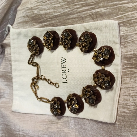 J. Crew Caramel Rhinestone Baguette Square Cut Statement Necklace Brown Smoke - Picture 11 of 11